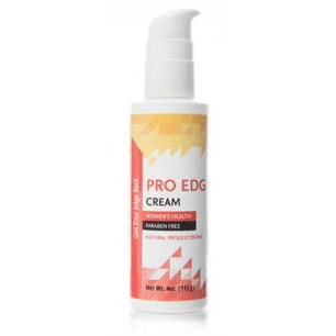 Pro Edge Cream, a women's health product, promotes natural progesterone and is paraben-free. The pump bottle contains 4 ounces.